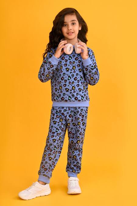 Anthrilo Blue Fleece Leopard Print Sweatshirt And Joggers Online at Aza Fashions Anthrilo_Blue Fleece Leopard Print Sweatshirt And Joggers_Online_at_Aza_Fashions
