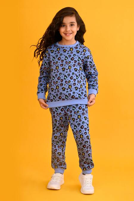 Buy Anthrilo Blue Fleece Leopard Print Sweatshirt And Joggers Online at Aza Fashions Buy_Anthrilo_Blue Fleece Leopard Print Sweatshirt And Joggers_Online_at_Aza_Fashions