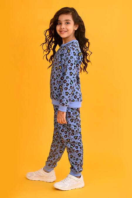 Shop Anthrilo Blue Fleece Leopard Print Sweatshirt And Joggers Online at Aza Fashions Shop_Anthrilo_Blue Fleece Leopard Print Sweatshirt And Joggers_Online_at_Aza_Fashions