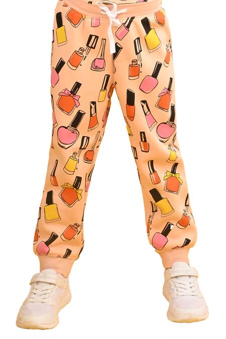 Anthrilo Peach Fleece Nailpaint Print Sweatshirt And Joggers at Aza Fashions Anthrilo_Peach Fleece Nailpaint Print Sweatshirt And Joggers_at_Aza_Fashions