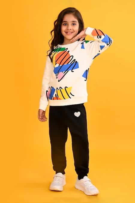 Anthrilo Shape Scribble Print Fleece Sweatshirt With Joggers 