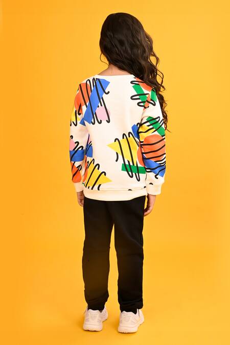 Shop Anthrilo White Fleece Embroidery Shape Scribble Print Set at Aza Fashions Shop_Anthrilo_White Fleece Embroidery Shape Scribble Print Set_at_Aza_Fashions