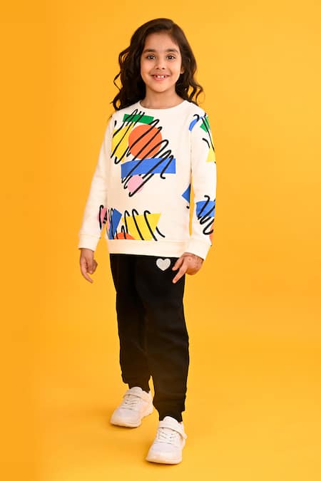 Anthrilo White Fleece Embroidery Shape Scribble Print Set Online at Aza Fashions Anthrilo_White Fleece Embroidery Shape Scribble Print Set_Online_at_Aza_Fashions