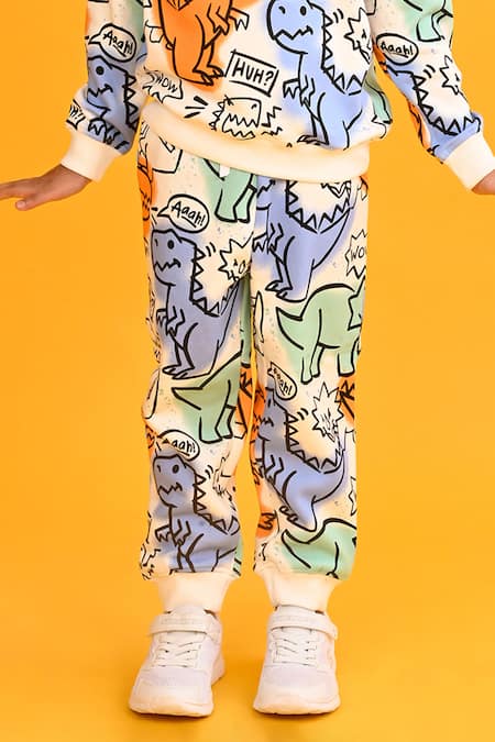 Anthrilo_White Fleece Dinosaur Graphic Print Set _Online_at_Aza_Fashions