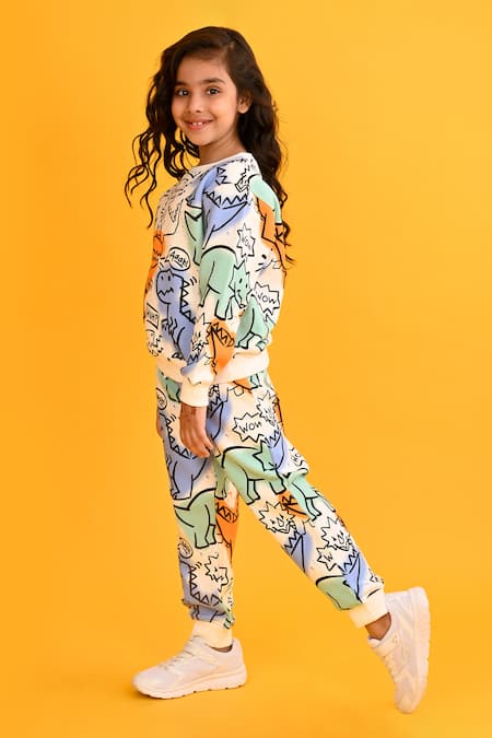 Buy_Anthrilo_White Fleece Dinosaur Graphic Print Set _Online_at_Aza_Fashions