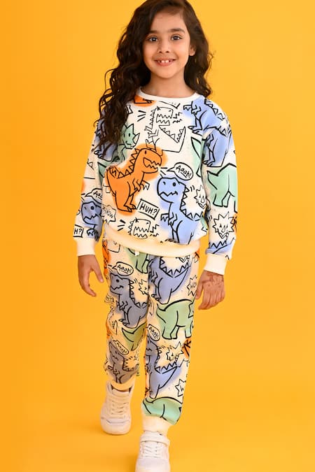 Shop_Anthrilo_White Fleece Dinosaur Graphic Print Set _Online_at_Aza_Fashions