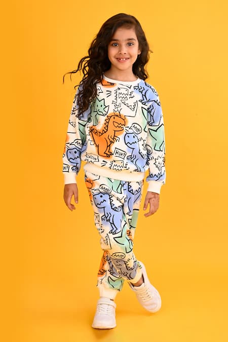 Shop_Anthrilo_White Fleece Dinosaur Graphic Print Set 