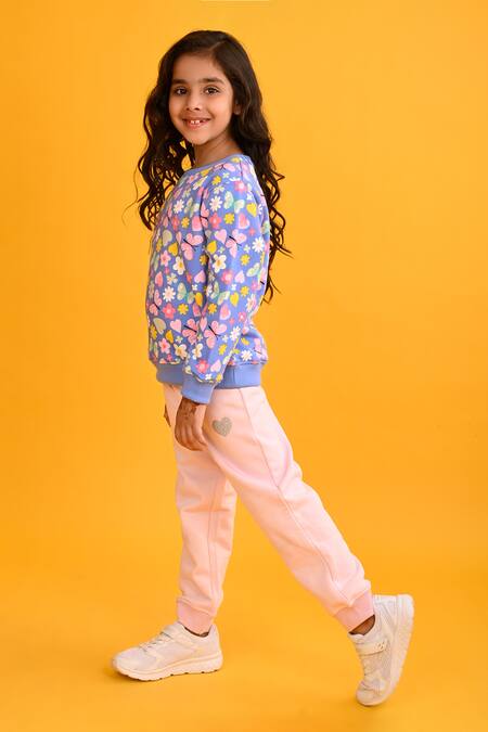 Anthrilo Blue Fleece Rhinestones Butterfly Print Sweatshirt And Joggers at Aza Fashions Anthrilo_Blue Fleece Rhinestones Butterfly Print Sweatshirt And Joggers_at_Aza_Fashions