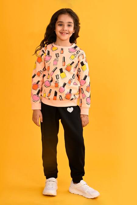 Anthrilo Peach Fleece Nailpaint Print Jogger Set Online at Aza Fashions Anthrilo_Peach Fleece Nailpaint Print Jogger Set_Online_at_Aza_Fashions