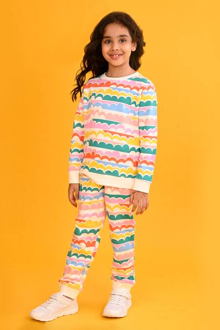 Anthrilo Multi Color Fleece Scallop Print Sweatshirt And Joggers Set Online at Aza Fashions Anthrilo_Multi Color Fleece Scallop Print Sweatshirt And Joggers Set_Online_at_Aza_Fashions