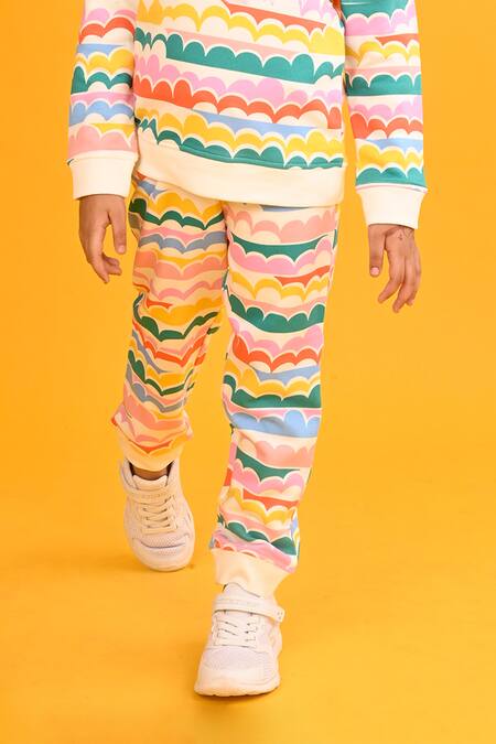 Shop Anthrilo Multi Color Fleece Scallop Print Sweatshirt And Joggers Set Online at Aza Fashions Shop_Anthrilo_Multi Color Fleece Scallop Print Sweatshirt And Joggers Set_Online_at_Aza_Fashions