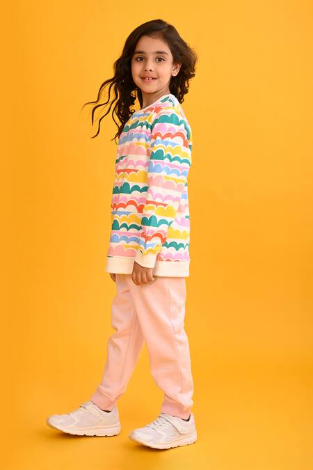 Shop Anthrilo Multi Color Fleece Scallop Print Sweatshirt And Joggers Set Online at Aza Fashions Shop_Anthrilo_Multi Color Fleece Scallop Print Sweatshirt And Joggers Set_Online_at_Aza_Fashions