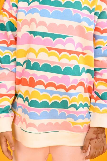 Anthrilo Multi Color Fleece Scallop Print Sweatshirt And Joggers Set at Aza Fashions Anthrilo_Multi Color Fleece Scallop Print Sweatshirt And Joggers Set_at_Aza_Fashions