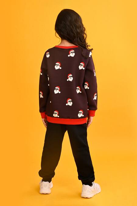 Shop Anthrilo Brown Fleece Santa Claus Print Sweatshirt And Joggers Set at Aza Fashions Shop_Anthrilo_Brown Fleece Santa Claus Print Sweatshirt And Joggers Set_at_Aza_Fashions