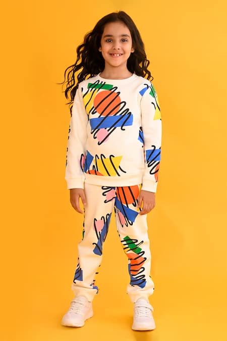 Anthrilo_Multi Color Fleece Shape Scribble Print Sweatshirt And Joggers Set _Online_at_Aza_Fashions