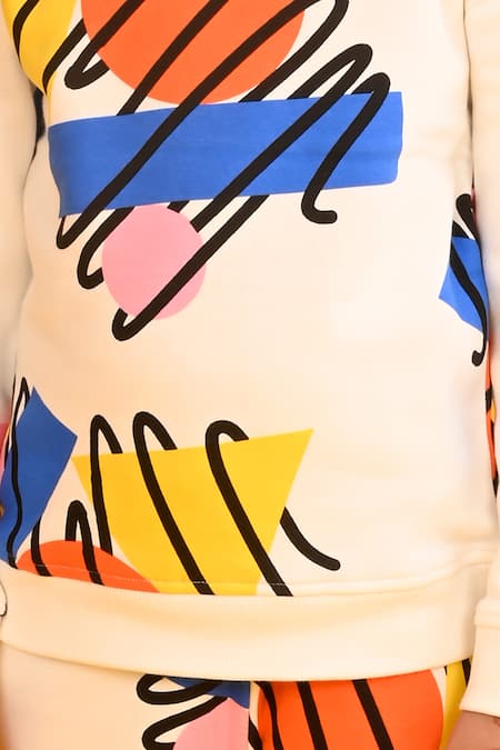 Anthrilo_Multi Color Fleece Shape Scribble Print Sweatshirt And Joggers Set _at_Aza_Fashions