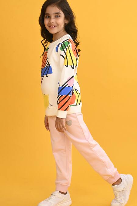 Anthrilo_White Fleece Shape Print Sweatshirt And Joggers Set _Online_at_Aza_Fashions