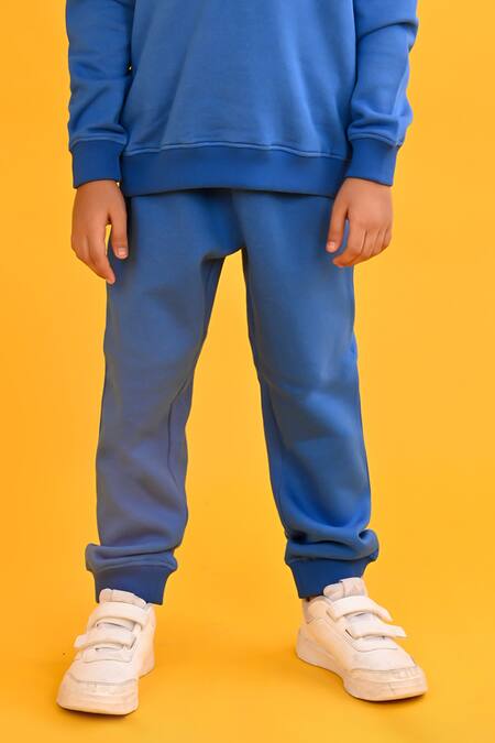Anthrilo_Blue Fleece Colorblocked Hoodie And Jogger Set_Online_at_Aza_Fashions