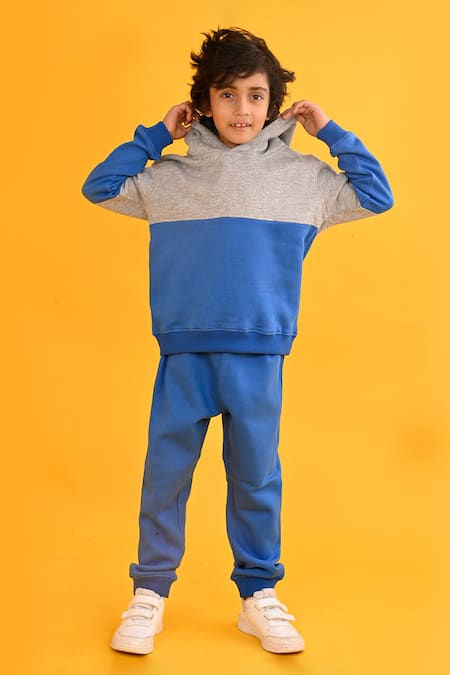 Buy_Anthrilo_Blue Fleece Colorblocked Hoodie And Jogger Set_Online_at_Aza_Fashions