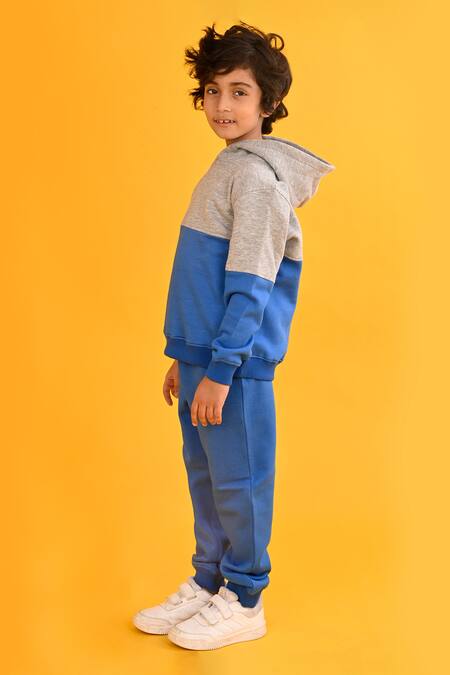 Shop_Anthrilo_Blue Fleece Colorblocked Hoodie And Jogger Set_Online_at_Aza_Fashions