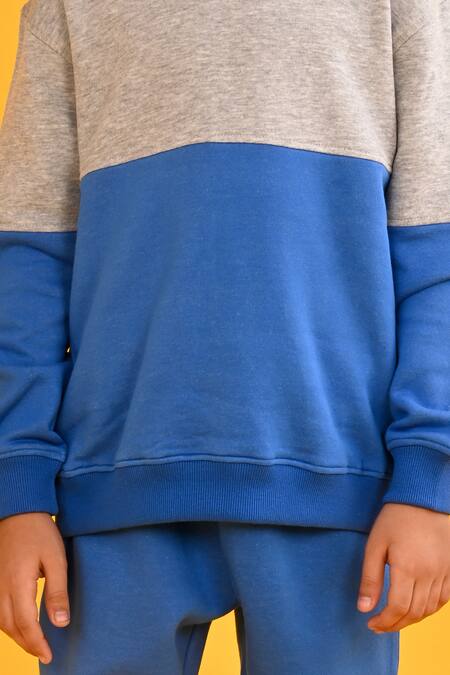 Anthrilo_Blue Fleece Colorblocked Hoodie And Jogger Set_at_Aza_Fashions