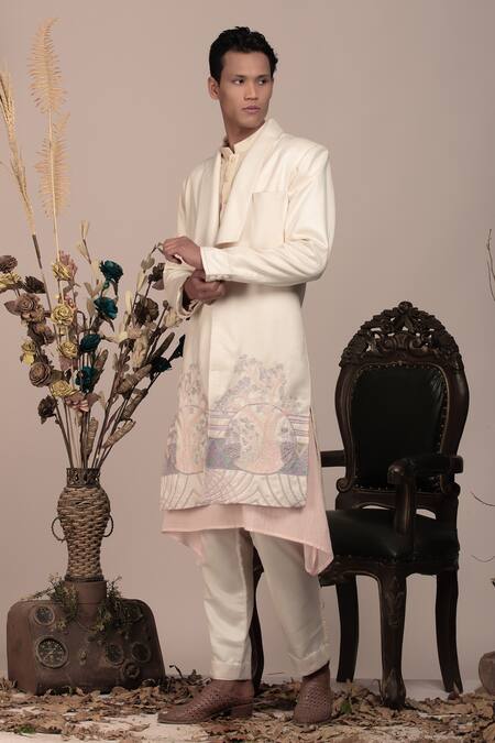 Beejoliyo_White Cotton Nature Inspired Embroidery Jacket And Kurta Set _Online_at_Aza_Fashions
