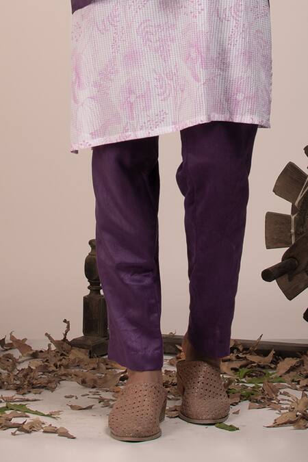 Shop_Beejoliyo_Purple Suede, Cotton Embroidery Geometric Jacket Kurta Set _Online_at_Aza_Fashions