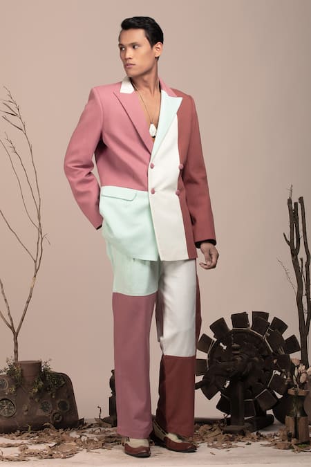 BEEJOLIYO Colorblock Double Breasted Blazer With Pant 