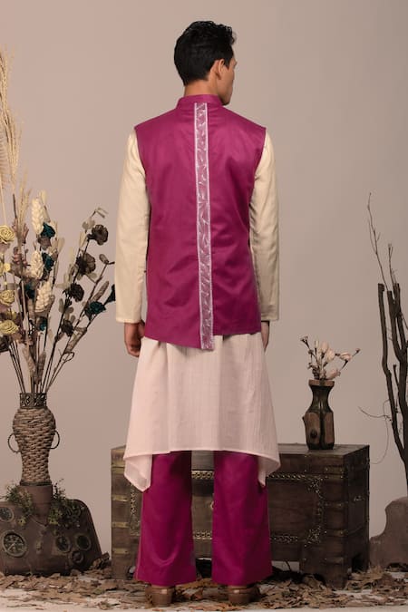 Beejoliyo Asymmetric Belted Suede Nehru Jacket Set 