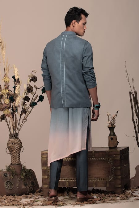 Beejoliyo Floral Embroidered Nehru Jacket Kurta Set 