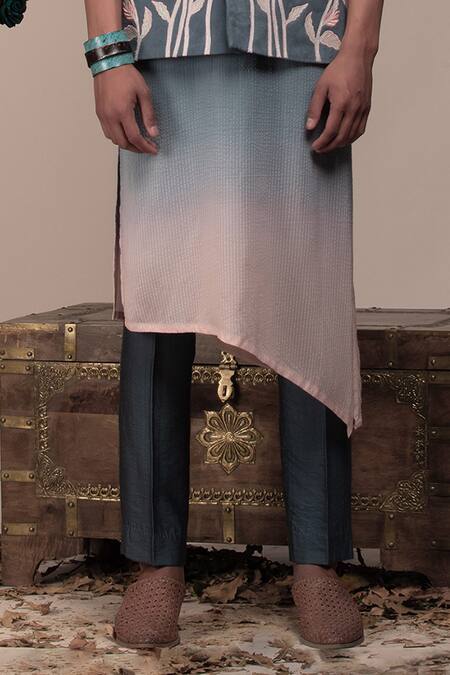 Shop_Beejoliyo_Gray Suede Floral Embroidered Nehru Jacket Kurta Set _Online_at_Aza_Fashions