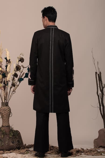 Beejoliyo Black Floral Embroidered Suede Jacket & Pant 