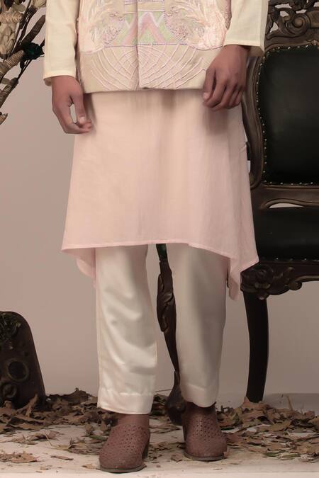 Shop_Beejoliyo_White Cotton Nature Inspired Embroidery Tree Nehru Jacket Set _Online_at_Aza_Fashions