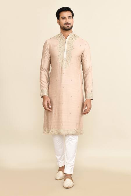 Buy_Kalighata_Gold Chanderi Embroidery Floral Kurta Set 