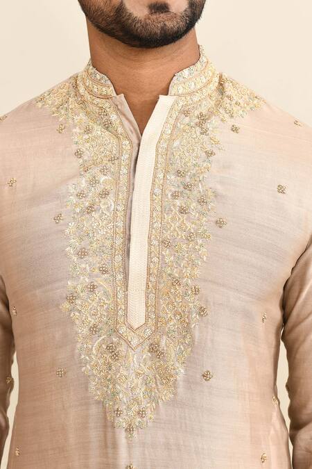 Shop_Kalighata_Gold Chanderi Embroidery Floral Kurta Set 