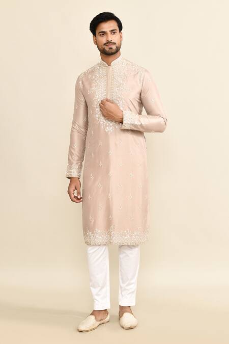 Buy_Kalighata_Pink Chanderi Embroidery Floral Kurta Set 
