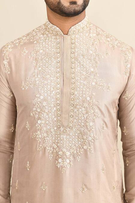 Shop_Kalighata_Pink Chanderi Embroidery Floral Kurta Set 