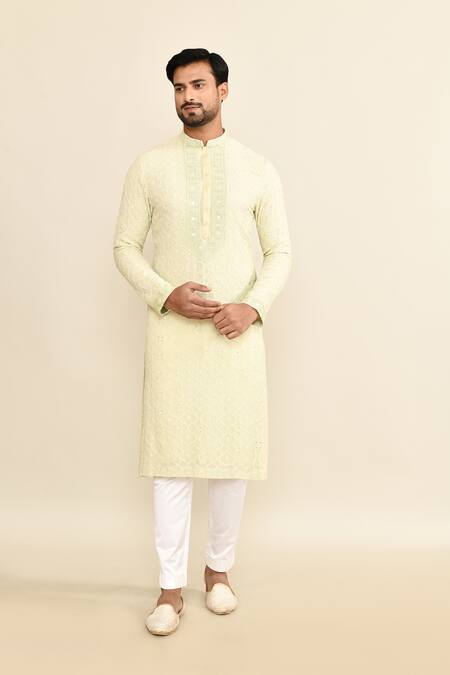 Kalighata_Green Embroidery Mint Kurta Set _at_Aza_Fashions