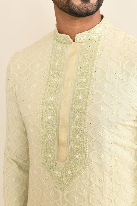 Buy_Kalighata_Green Embroidery Mint Kurta Set 