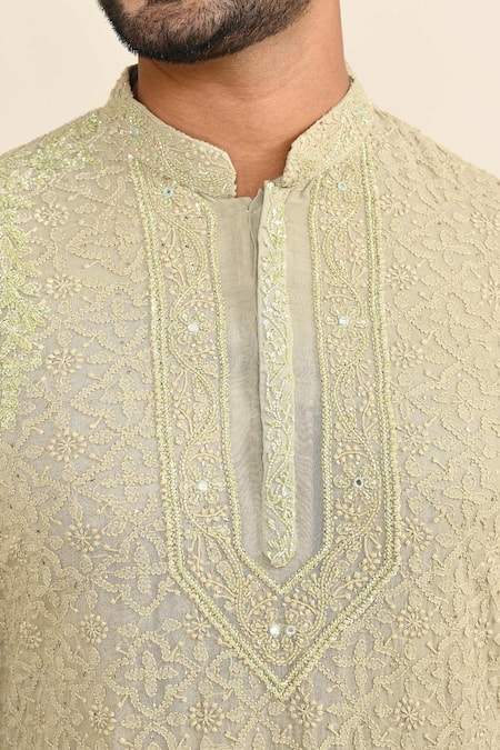 Buy_Kalighata_Green Embroidery Olive Kurta Set 