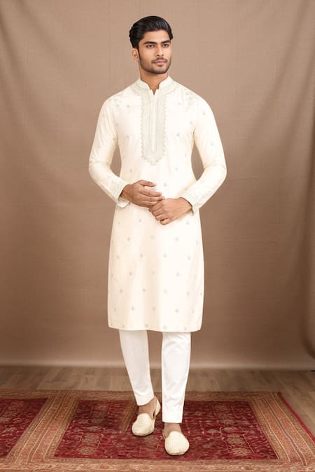 Kalighata Ivory Chanderi Embroidery Butti Kurta Set