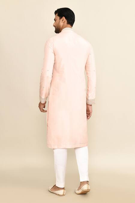 Shop_Kalighata_Pink Chanderi Embroidery Butti Kurta Set With Pant _at_Aza_Fashions
