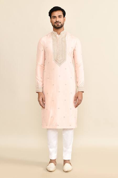 Buy_Kalighata_Pink Chanderi Embroidery Butti Kurta Set With Pant _Online_at_Aza_Fashions