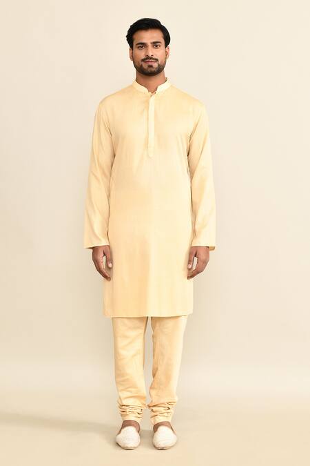 Buy_Kalighata_Beige Silk Sequins, Cut Work Quatrefoil Embroidered Sherwani Set _Online_at_Aza_Fashions