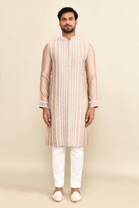 Buy_Kalighata_Gold Chanderi Embroidery Geometric Kurta Set _Online_at_Aza_Fashions