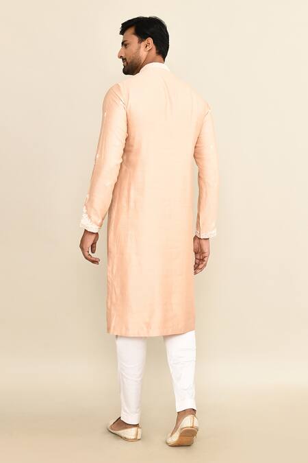 Kalighata Floral Embroidered Peach Kurta Set 