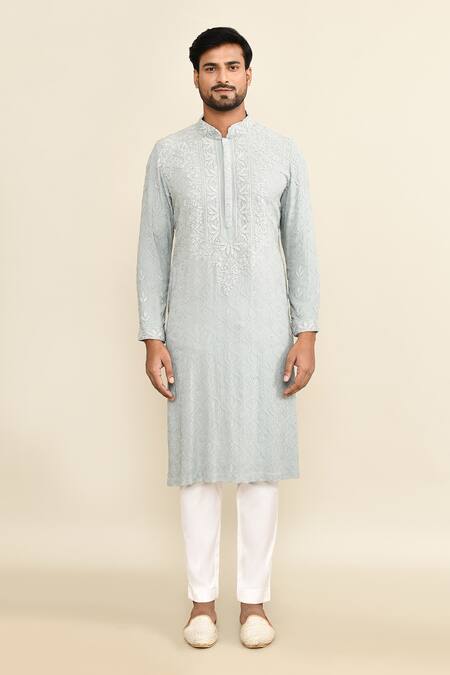 Buy_Kalighata_Blue Embroidery Kurta Set _Online_at_Aza_Fashions