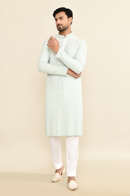 Buy_Kalighata_Aqua Embroidery Kurta Set 