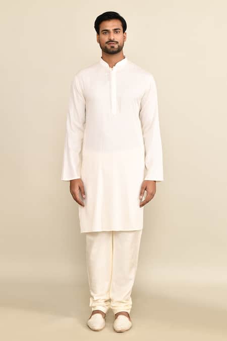 Buy_Kalighata_Ivory Silk Sequins, Cut Work Floral Embroidered Sherwani Set _Online_at_Aza_Fashions