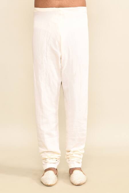 Kalighata_Ivory Silk Cut Work, Sequins, Embroidery Floral Sherwani Set _Online_at_Aza_Fashions